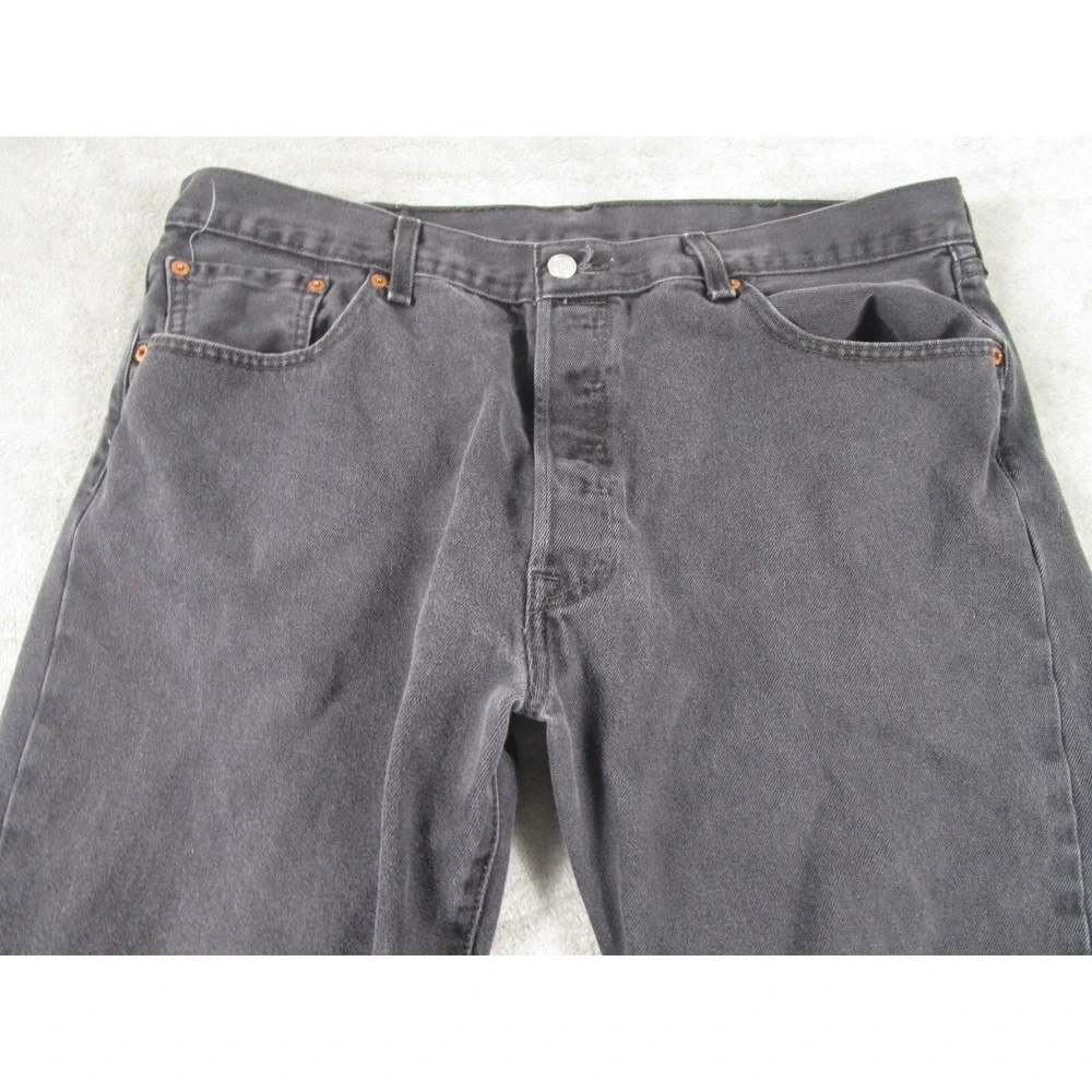 Levis 501 Jeans Mens 38x30 Black‎ Demim Distressed Button Fly Cotton Pockets